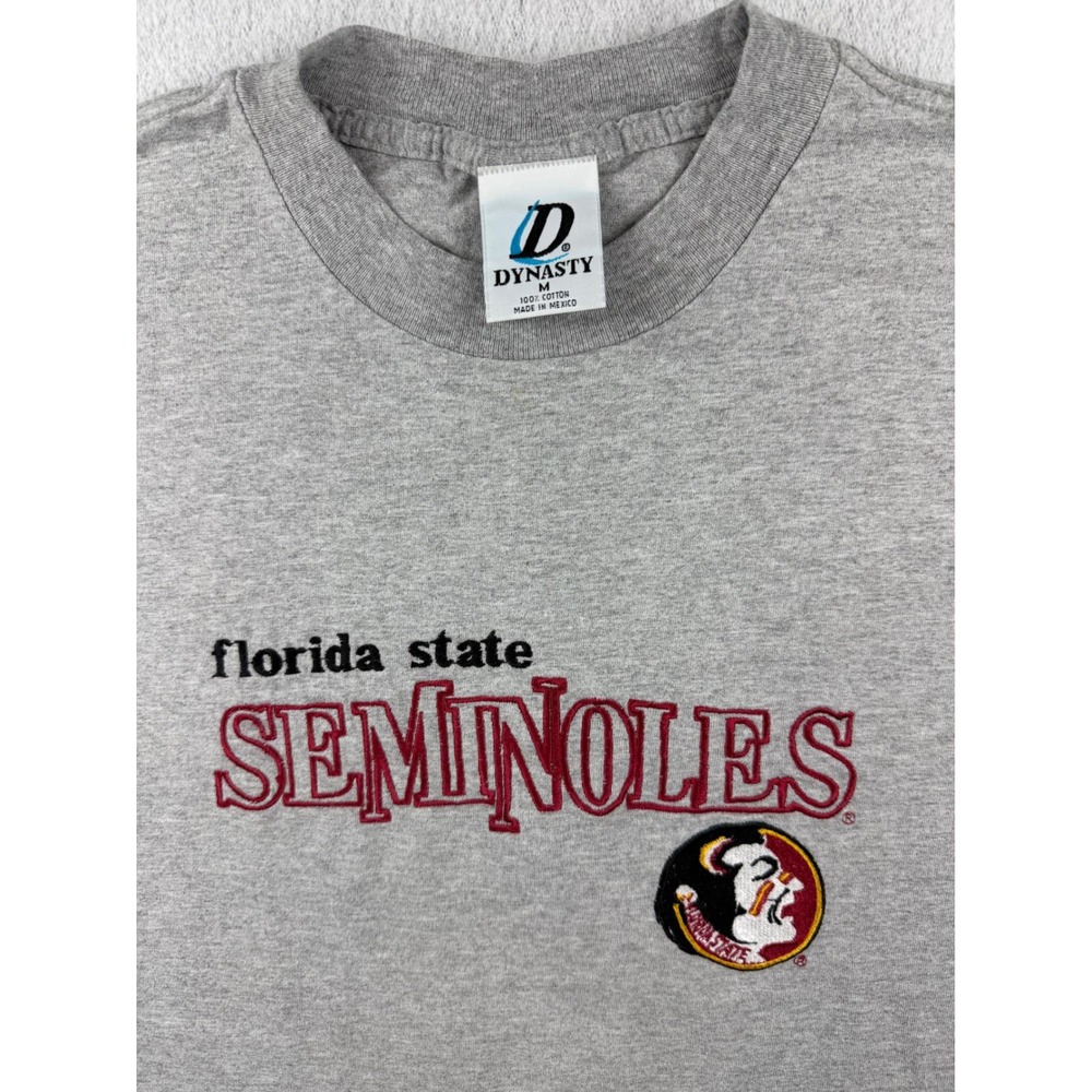 VTG Florida State Seminoles T-Shirt Dynasty Gray Embroidered Cotton Tee Medium